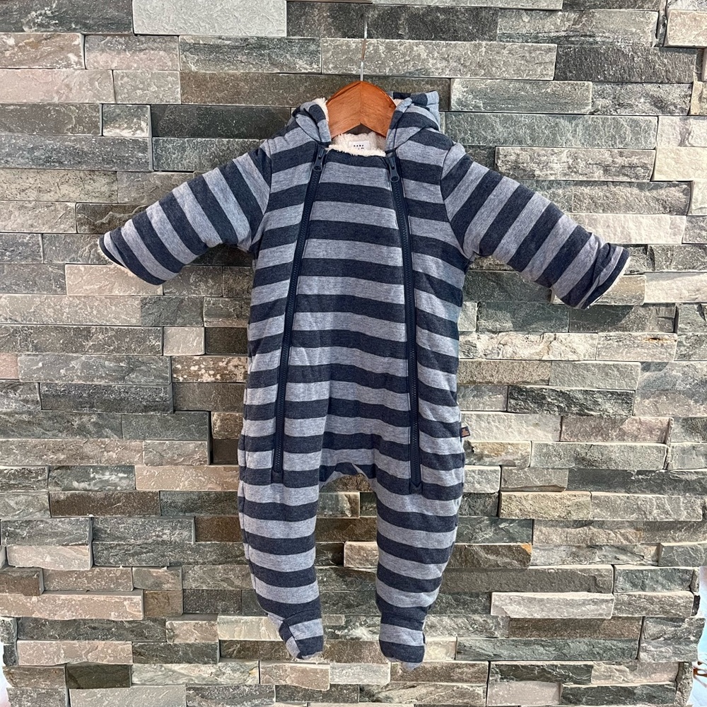 Baby Gap Winter Sherpa Lined Striped Snowsuit Blue (6-12 Months)